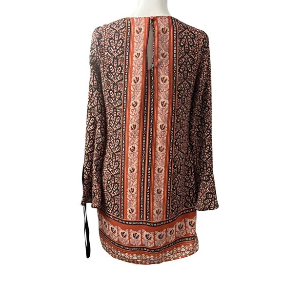 Charlotte Russe Boho Print Long Sleeve Mini Dress With Tie Details Womans Size S - Picture 3 of 13